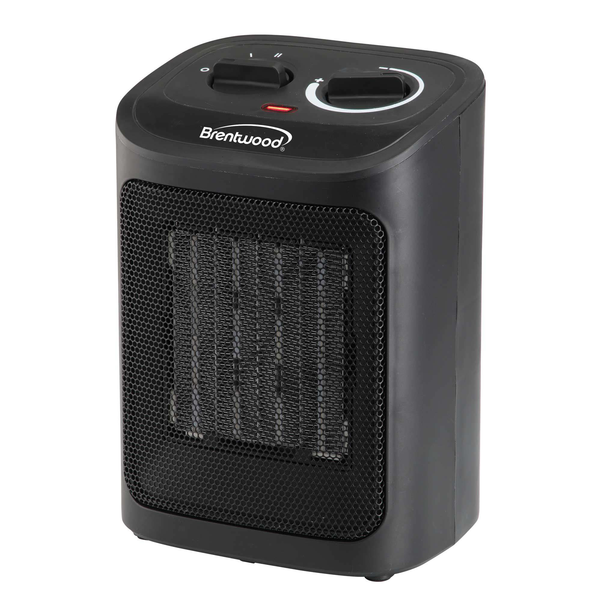 Brentwood Portable Ceramic Space Heater and Fan — 1500W, Adjustable Thermostat, Safety Tip-Over Switch, Black, Model# H-C1603BK